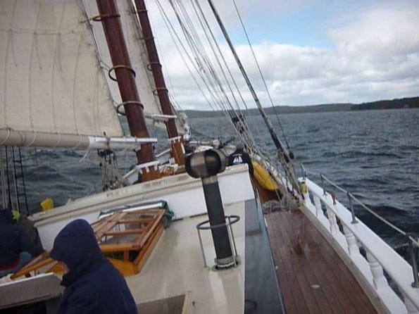 Heeling to port in the wind. Photo by Jim Newton