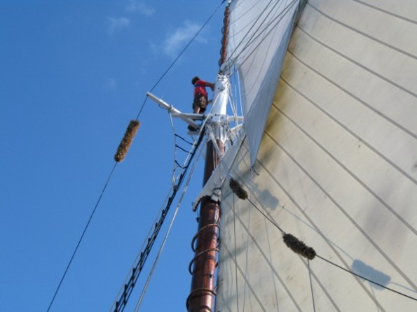 Matt unfurls the topsail