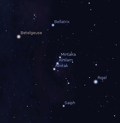 Orion with star names.