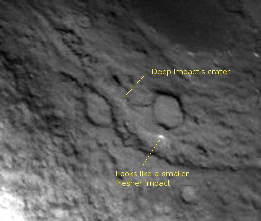Impact crater on Comet Tempel 1.  Credit: NASA/JPL-Caltech/Cornell 
