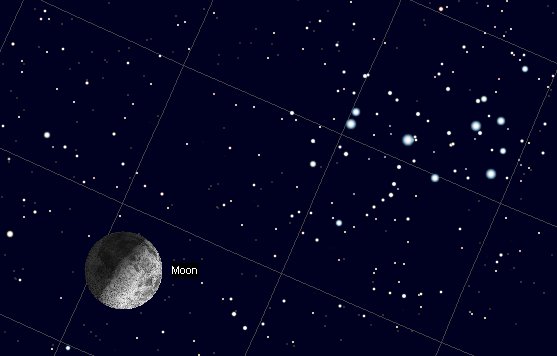 The Moon near the Pleiades, February 11, 2011 9 p.m. EST