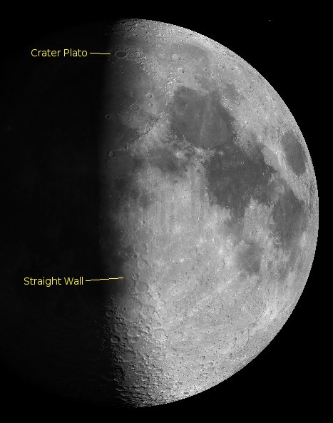 Lunar crater Plato and the fault Straight Wall