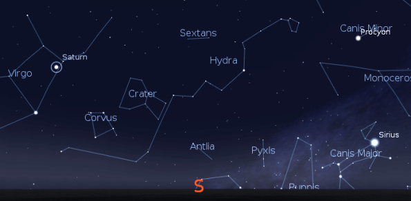 Hydra via Stellarium for April 22, 2011 at 10 p.m.