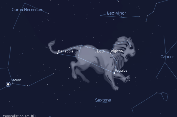 Leo, April 28 2011, 10 p.m.  Created using Stellarium.