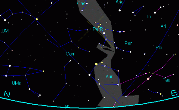 Perseid Meteor Shower radiant after midnight