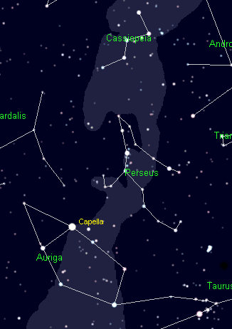 The Constellations Cassiopeia, Perseus and Auriga. Cartes du Ciel