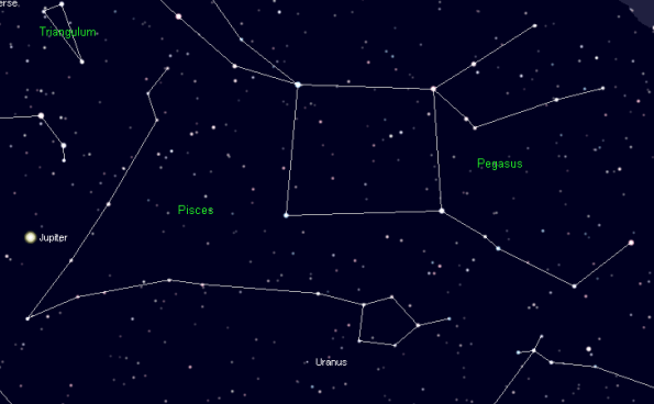 Pisces and Jupiter.  Created using Cartes du Ciel (Sky Charts)