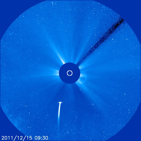 Comet Lovejoy at 9:30 UT or 2:23 a.m. EST. Courtesy of ESA, NASA, LASCO Team.