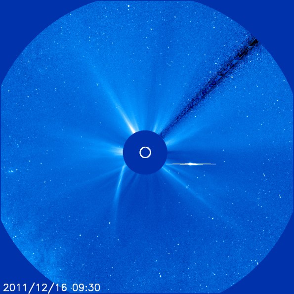 Ghost tail of Comet Lovejoy.  Courtesy of ESO, NASA and the LASCO team.