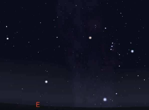 Procyon, Sirius and the stars of winter. Created using Stellarium