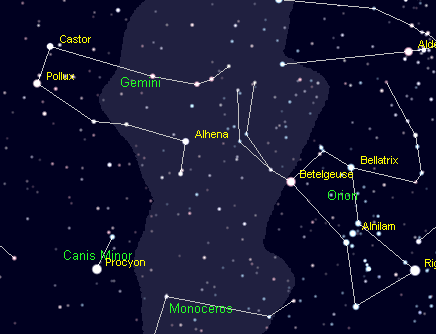 Gemini and Orion. Created using Cartes du Ciel