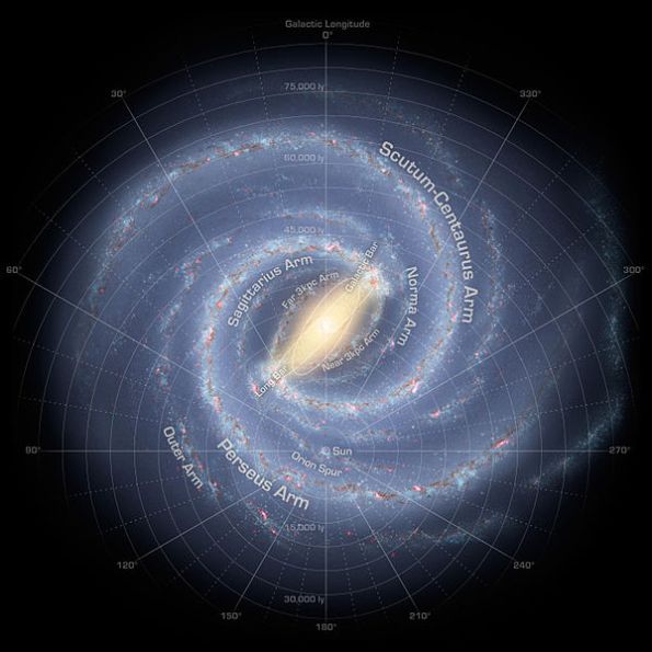 Artist's conception of the Milky Way.  From NASA/JPL/Spitzer/Cal Tech
