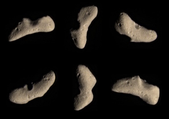 Six views of asteroid 433-Eros in February 2000.  Images from NASA's NEAR-Shoemaker spacecraft.