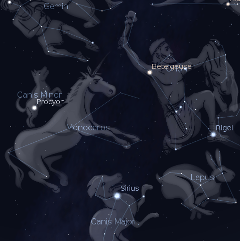 Moniceros the unicorn. Created using Stellarium.