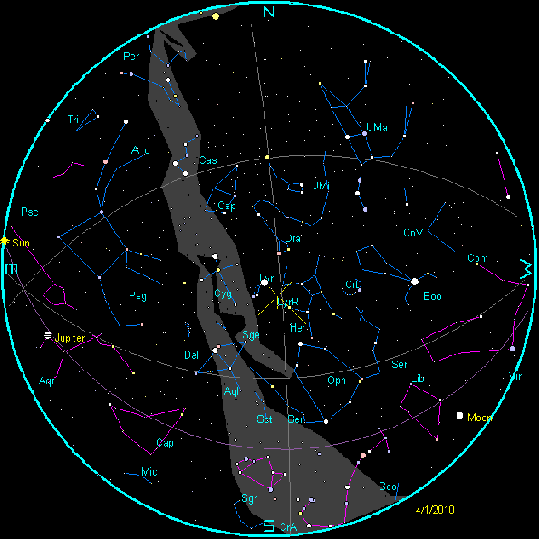 Animation of the planets and moon at sunrise for April 2012