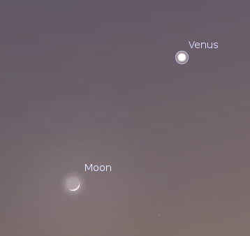 Venus and the moon at 9 p.m. April 24, 2012. Created using Stellarium.