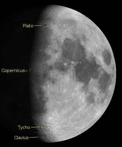 The moon on showing Copernicus and other large craters on the terminator. Created using Virtual Moon Atlas.