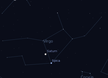 Saturn and Spica on May 11, 2012.  Created using Stellarium.
