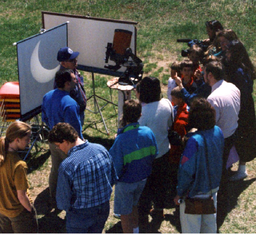 Telescope projection of the sun.  Photo by Eileen Carlisle.