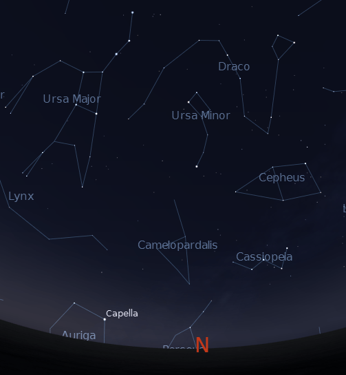 Little Dipper (Ursa Minor) and the Big Dipper (Ursa Major).  Created using Stellarium.