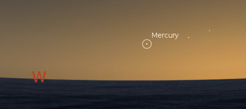 Mercury with the stars Pollux and Castor to its right at 10:15 p.m. June 25th, 2012  Created using Stellarium.