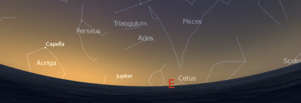5:15 a.m. at 6/7/2012.  Morning sky and Jupiter.  Created using Stellarium.