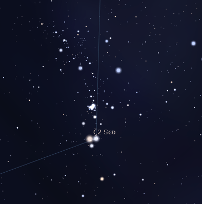 NGC6231 -  a great binocular star cluster visible from south of Michigan.  Created using Stellarium.