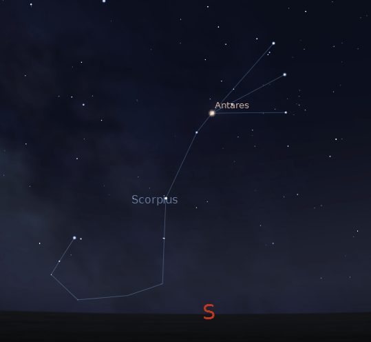 The constellation Scorpius at 11 p.m. on July 9, 2012. Created using Stellarium.
