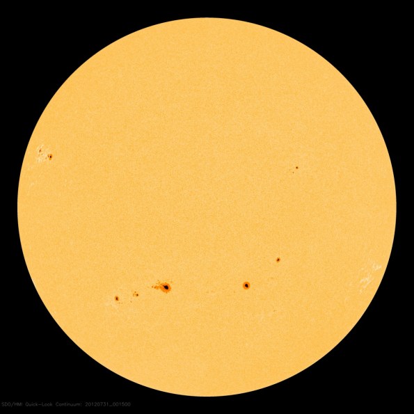 Solar Dynamics Observatory white ligh image of the sun from Monday.  Credits NASA / SDO
