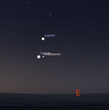 Looking east at 5 a.m. on July 12, 2012.  Created using Stellarium.