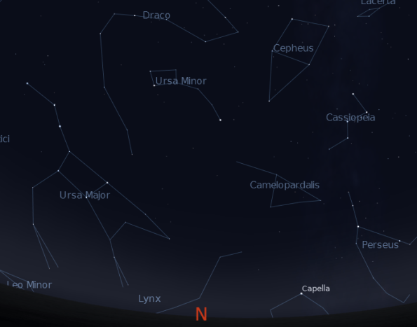 Cassiopeia and the other circumpolar constellations.  Created using Stellarium.