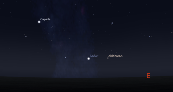 Jupiter, nearly an hour after rising - midnight September 20, 2012.  Created using Stellarium.