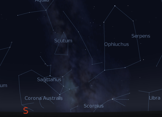 Sagittarius and the Milky Way September 11, 2012.  Created using Stellarium.