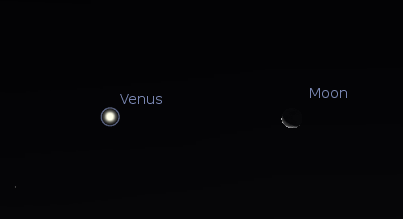 Venus and the moon on September 12, at 5:30 a.m.  Created using Stellarium.