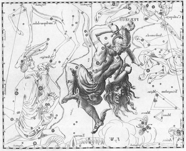 Perseus and the head of Medusa from the 1690 Uranographia by Johannes Hevelius.