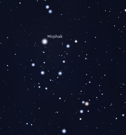 The Alpha Persei Association in a binocular view.  Created using Stellarium.