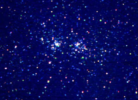Double Cluster as it would be seen in a small telescope.