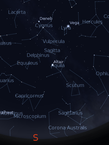 Deneb Overhead.  Created using Stellarium.
