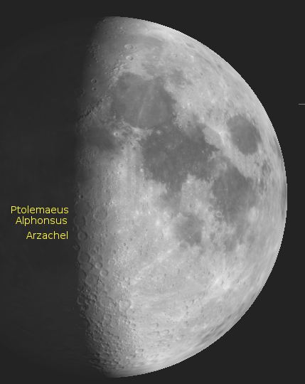 The moon at 10 p.m. on October 22, 2012.  Created using Virtual Moon Atlas.