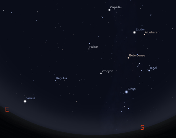The morning skies with Jupiter and Venus at 6 a.m. on October 25, 2012.  Created using Stellarium.