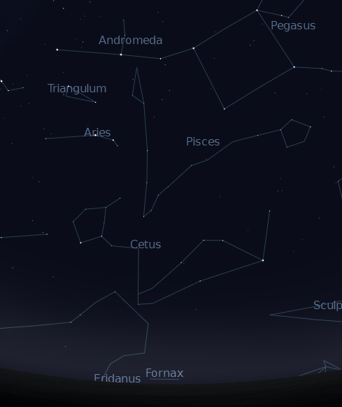 Cetus, Triangulum, Aries and surrounding constellations on November 8, 2012 at 9 p.m. Created using Stellarium.