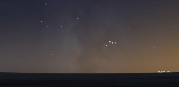 Mars low in the southwest at 6:15 p.m. on November 7, 2012.  Created using Stellarium.