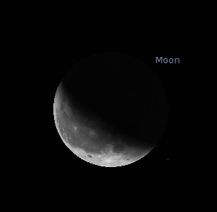 The waning crescent moon on November 8, 2012 at 5 a.m.  Created using Stellarium.