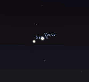 Venus and Saturn on the mornings of November 26 & 27, 2012.  Created using Stellarium.