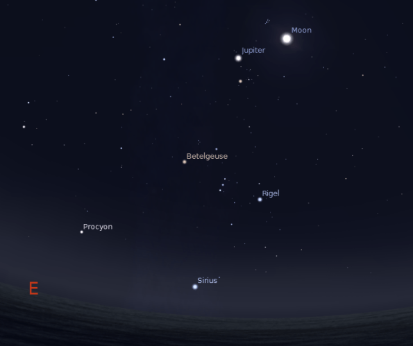 Jupiter.  Shown ay 9 p.m. Christmas eve 2012.