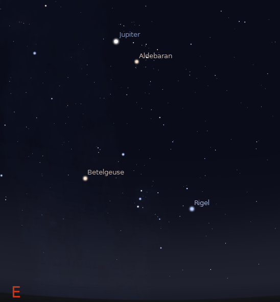 Jupiter and the winter stars at 9 p.m. on December 5, 2012.