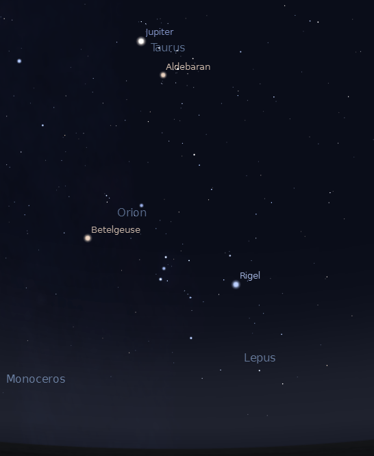 Jupiter and the winter stars at 9 p.m. December 12, 2012.