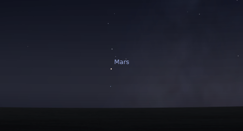 Mars low in the southwest at 6:15 p.m. on December 5, 2012.