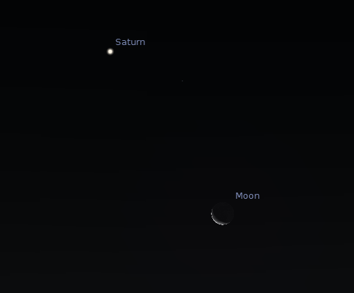 Saturn and the moon low in the southeast at 6:30 a.m. on December 10, 2012.