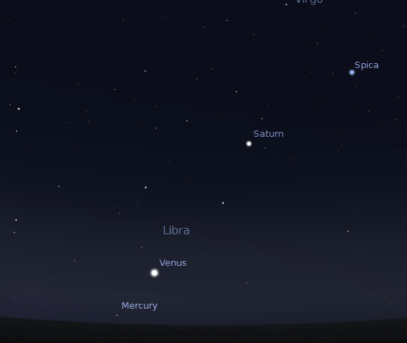 Saturn, Venus and Mercury at 6:45 a.m. ay December 13, 2012.